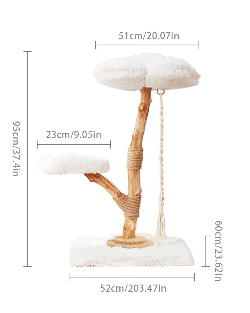 Fluffy Solid Wood Medium Cat Tree