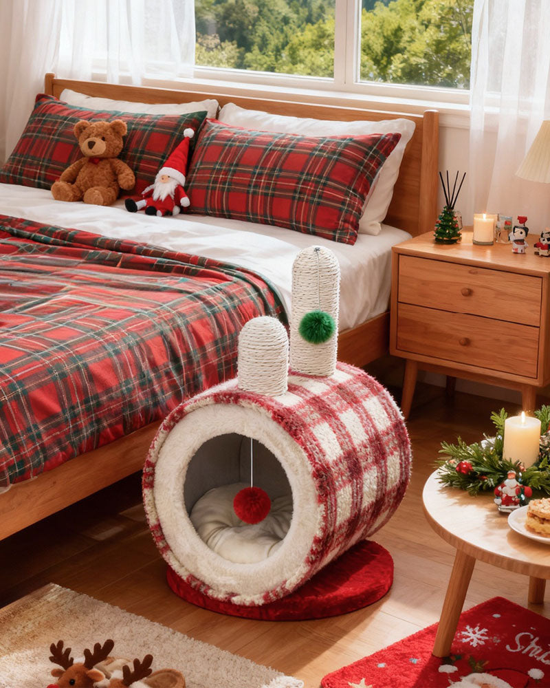 Christmas Cozy Enclosed Cat Bed