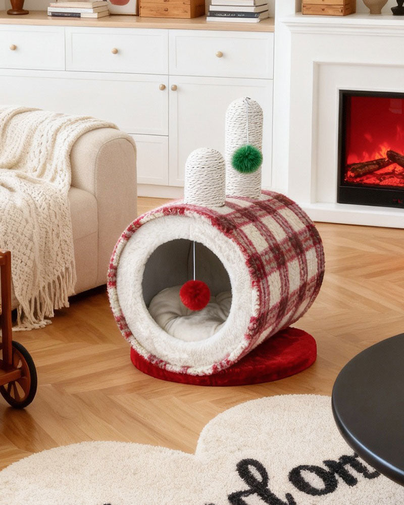 Christmas Cozy Enclosed Cat Bed