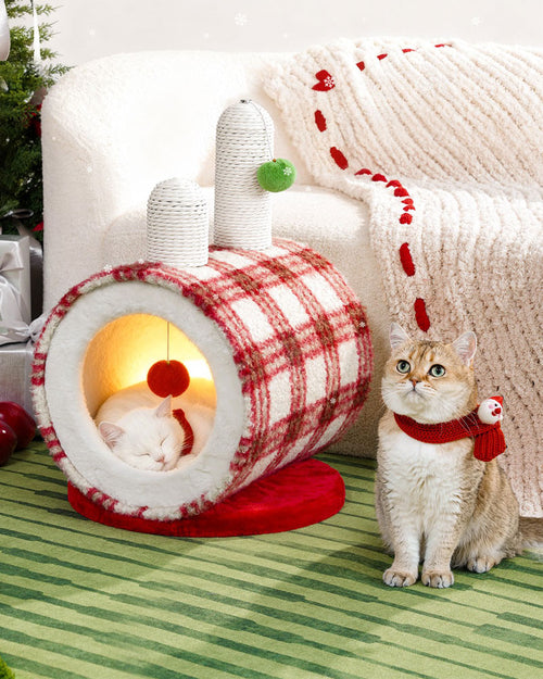 Christmas Cozy Enclosed Cat Bed