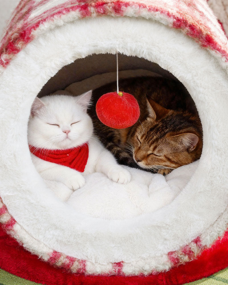 Christmas Cozy Enclosed Cat Bed
