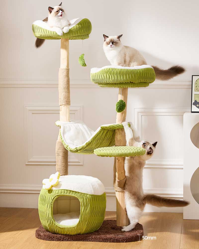 Coconut Green Solid Wood Hammock Cat Tree