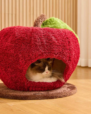Comfy Apple Cat Cave Bed for Indoor Cats