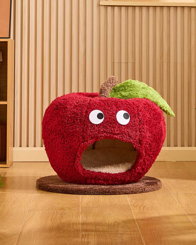 Comfy Apple Cat Cave Bed for Indoor Cats