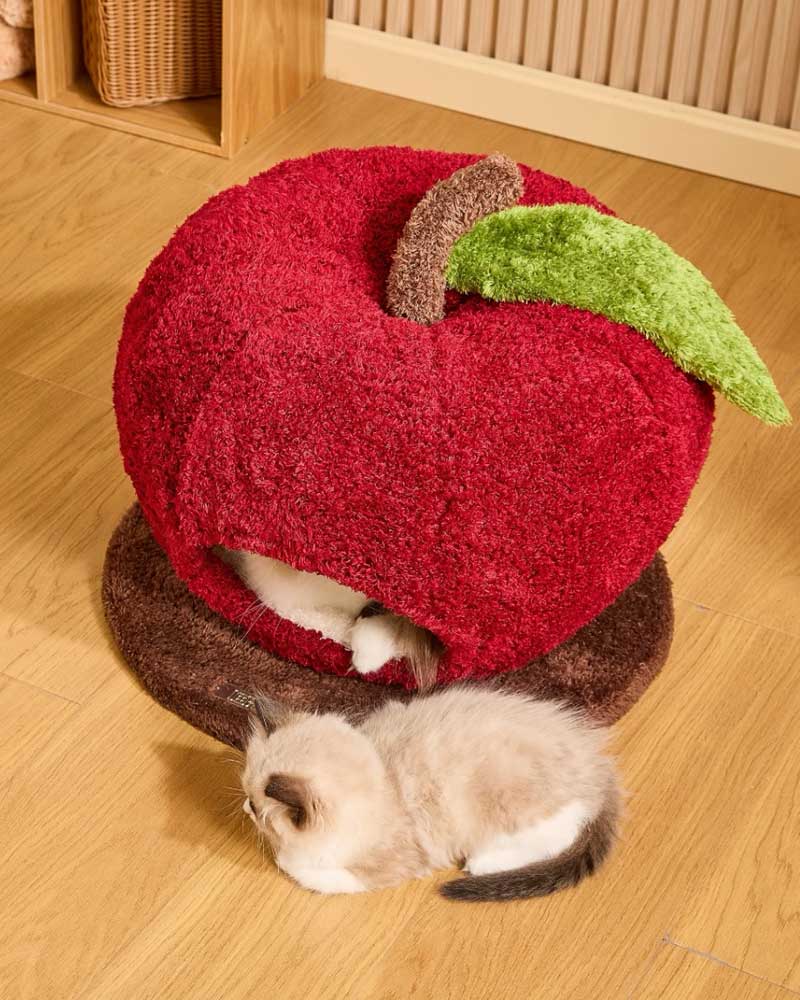 Comfy Apple Cat Cave Bed for Indoor Cats