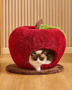 Comfy Apple Cat Cave Bed for Indoor Cats