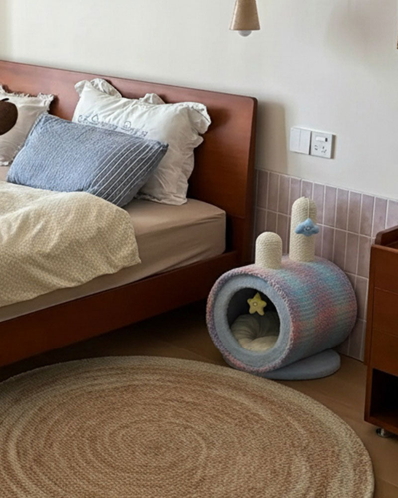 Cozy Rainbow Glow Enclosed Cat Cave Bed
