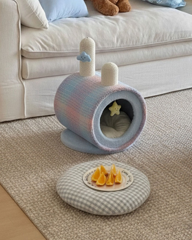 Cozy Rainbow Glow Enclosed Cat Cave Bed