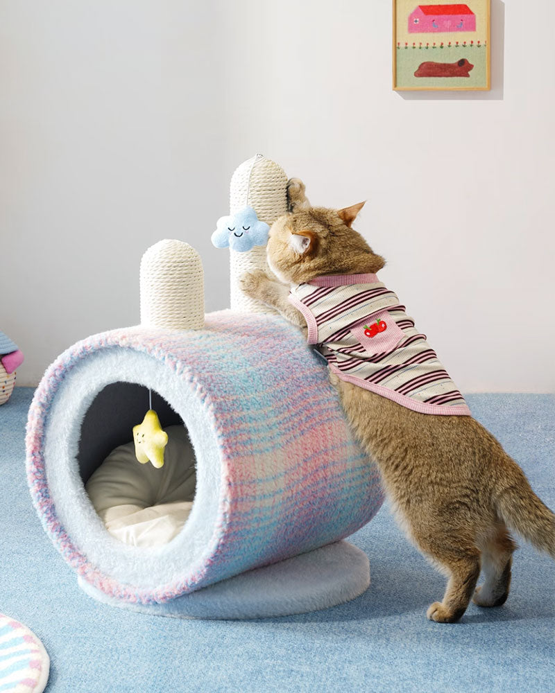 Cozy Rainbow Glow Enclosed Cat Cave Bed