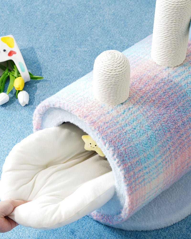 Cozy Rainbow Glow Enclosed Cat Cave Bed