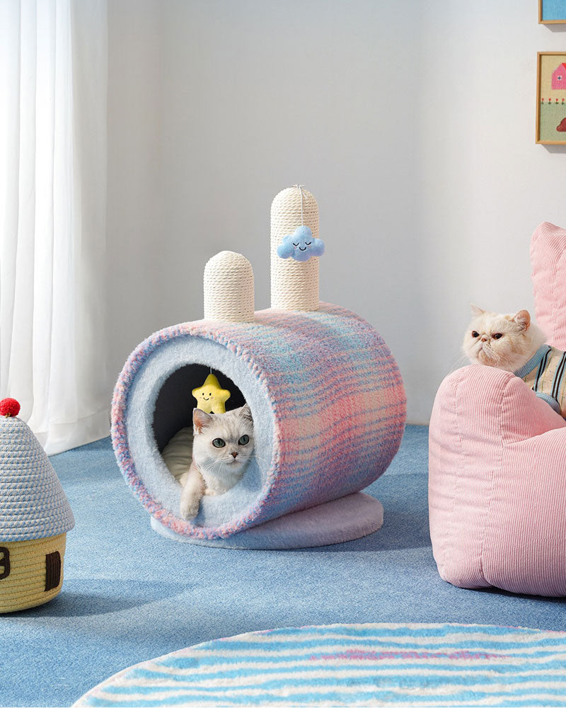 Cozy Rainbow Glow Enclosed Cat Cave Bed