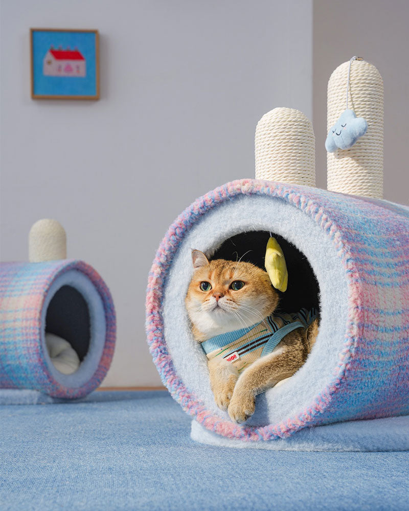 Cozy Rainbow Glow Enclosed Cat Cave Bed
