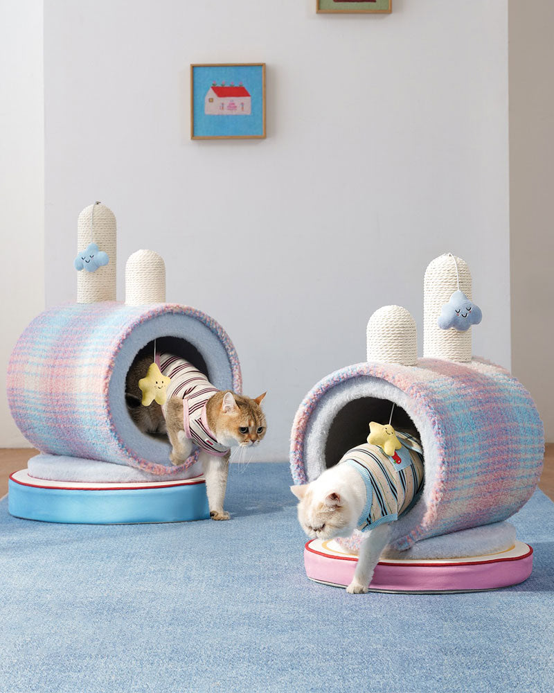 Cozy Rainbow Glow Enclosed Cat Cave Bed