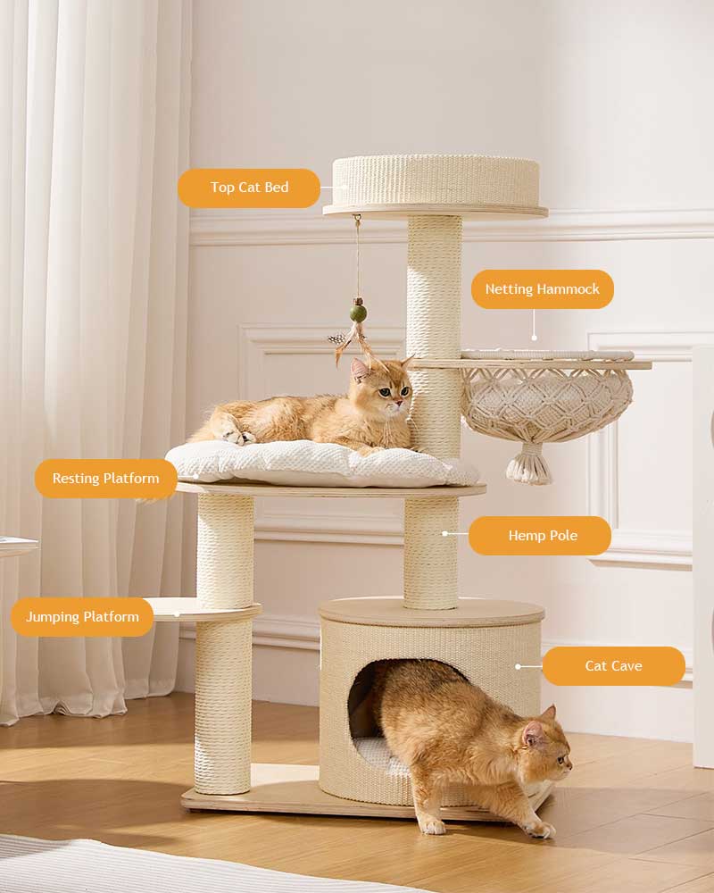 Elegant Cream Toned Cat Tree Furniture Small