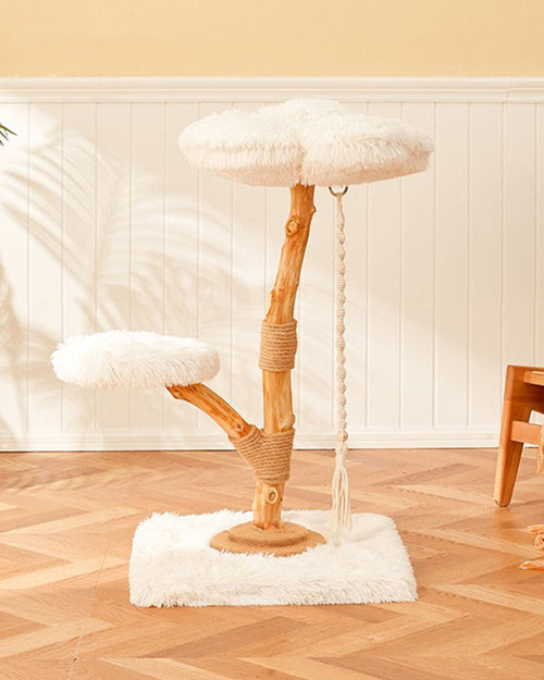 Fluffy Solid Wood Medium Cat Tree