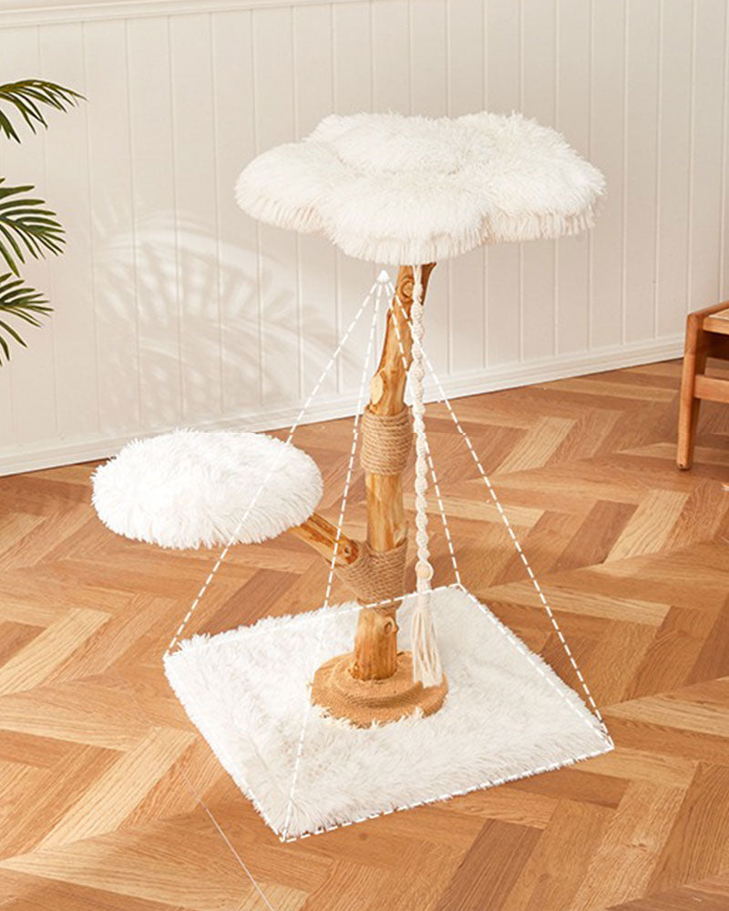 Fluffy Solid Wood Medium Cat Tree
