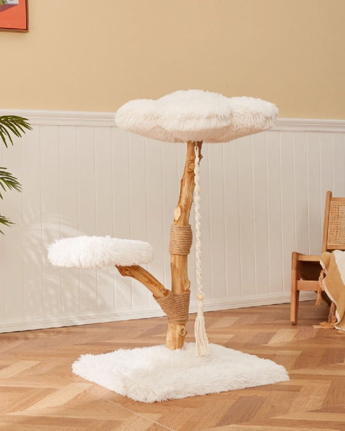 Fluffy Solid Wood Medium Cat Tree