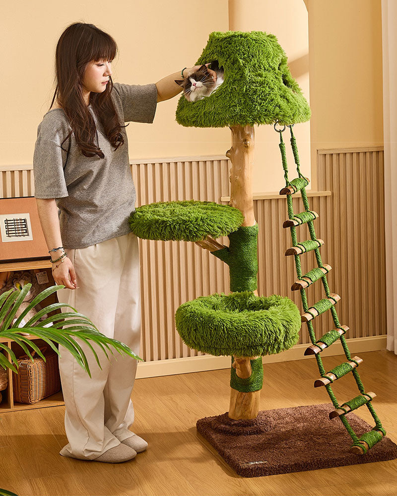 Wooden Cloud Stepper Cat Tree Tower