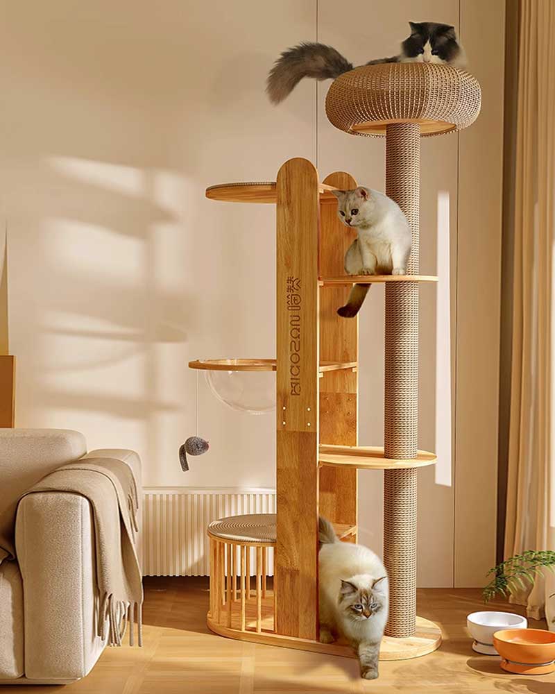 Large Woven Bed with Solid Wood Cat Tree