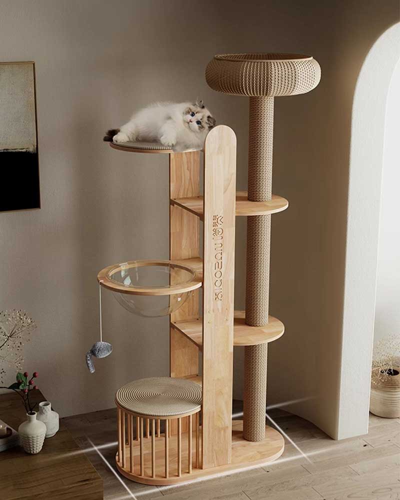 Large Woven Bed with Solid Wood Cat Tree