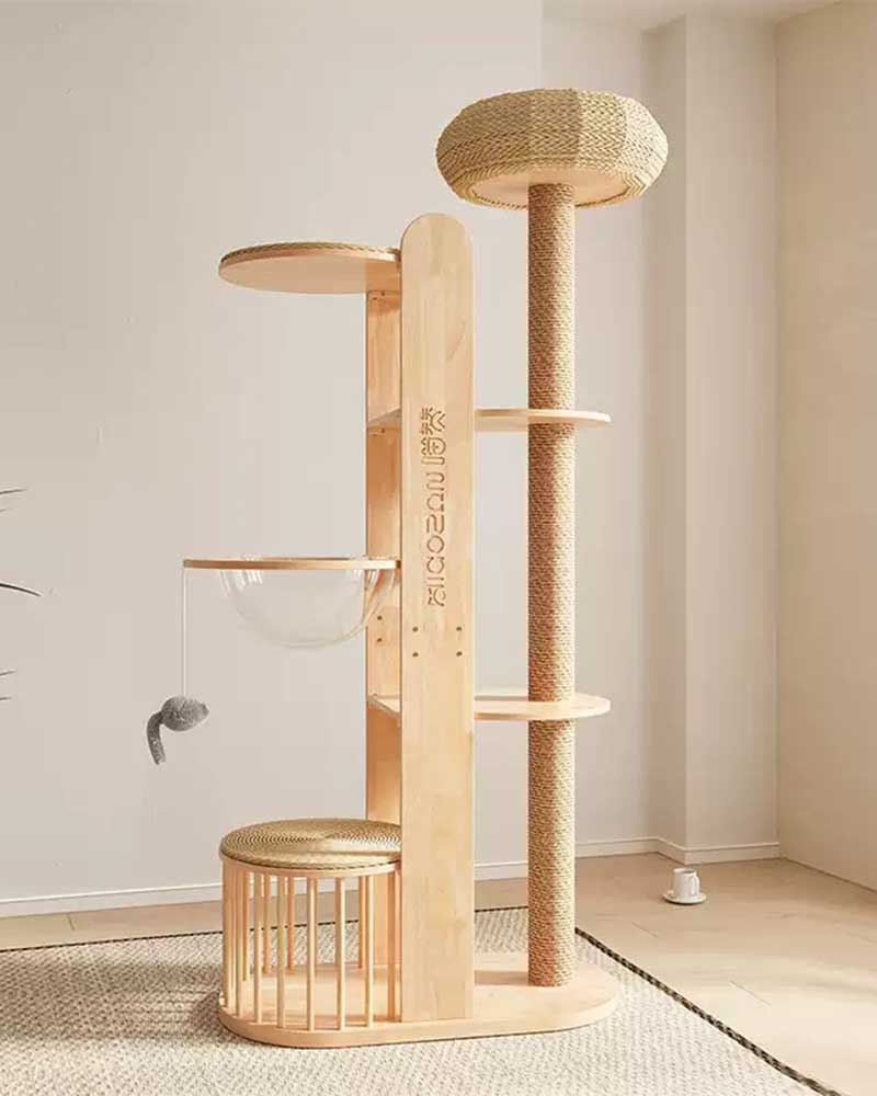 Large Woven Bed with Solid Wood Cat Tree