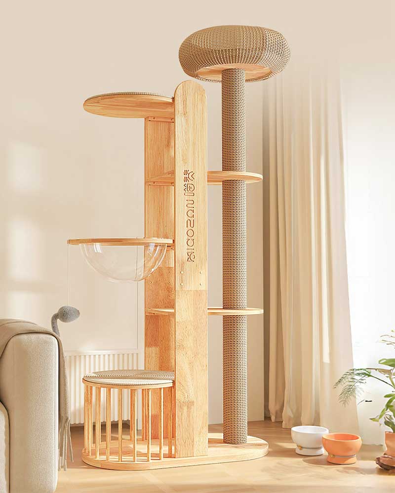 Large Woven Bed with Solid Wood Cat Tree