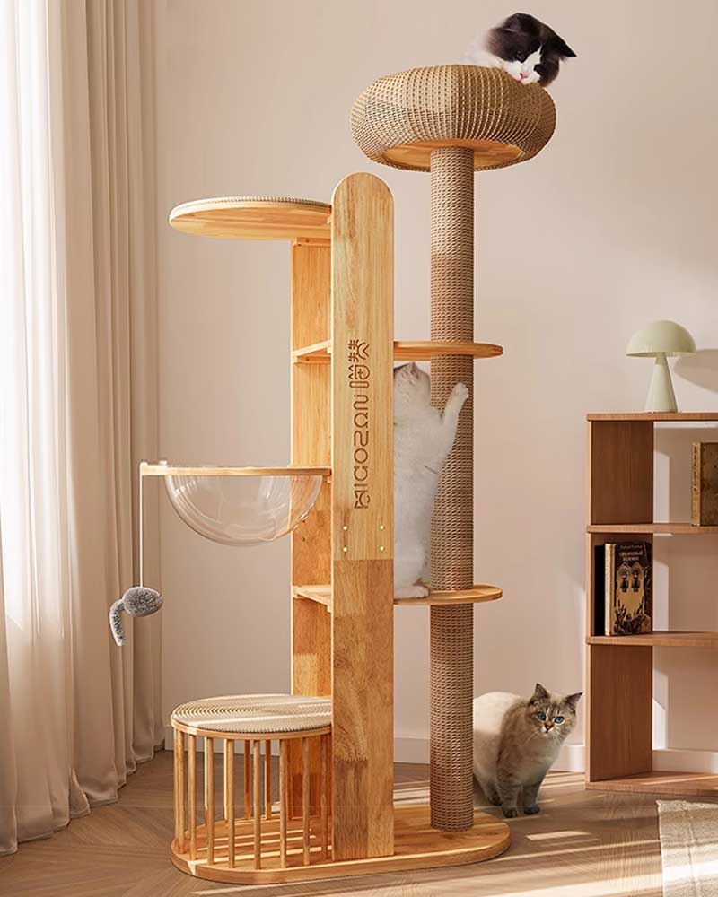 Large Woven Bed with Solid Wood Cat Tree