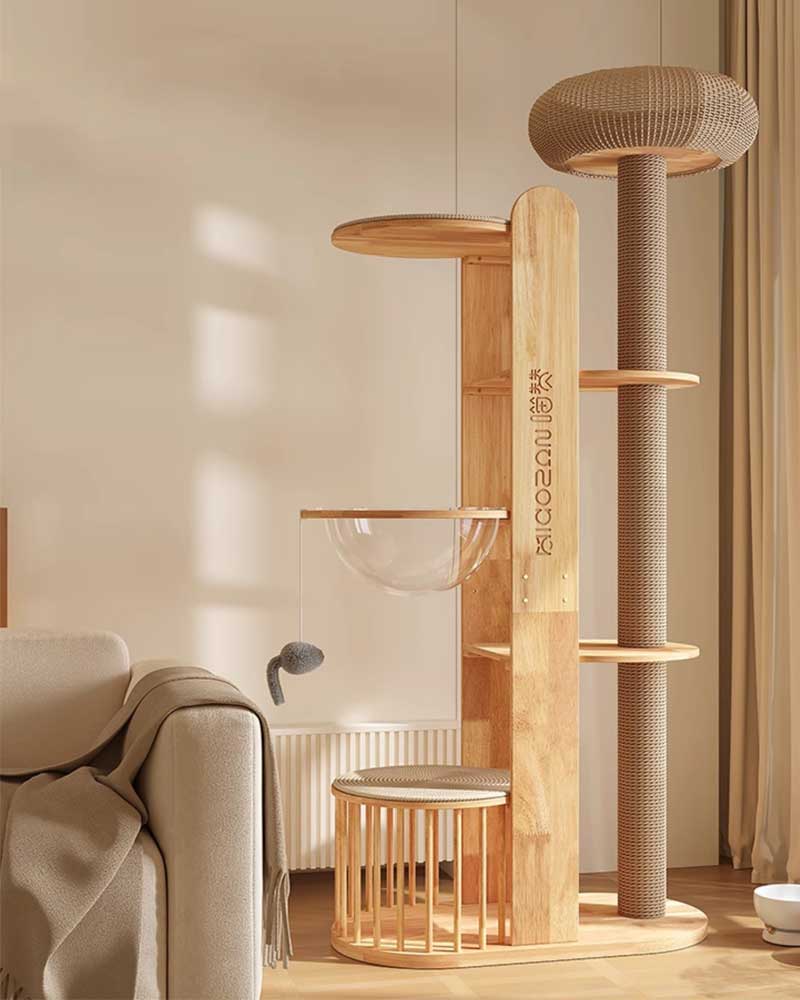 Large Woven Bed with Solid Wood Cat Tree