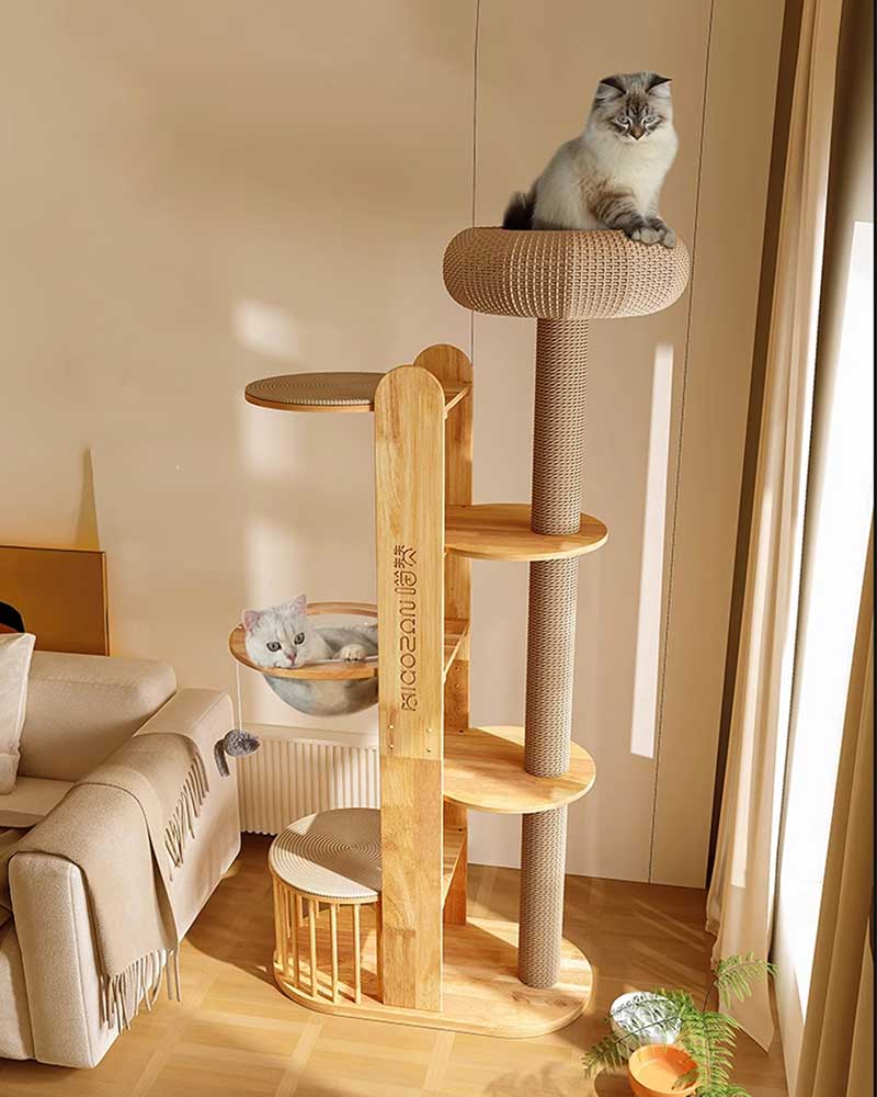 Large Woven Bed with Solid Wood Cat Tree