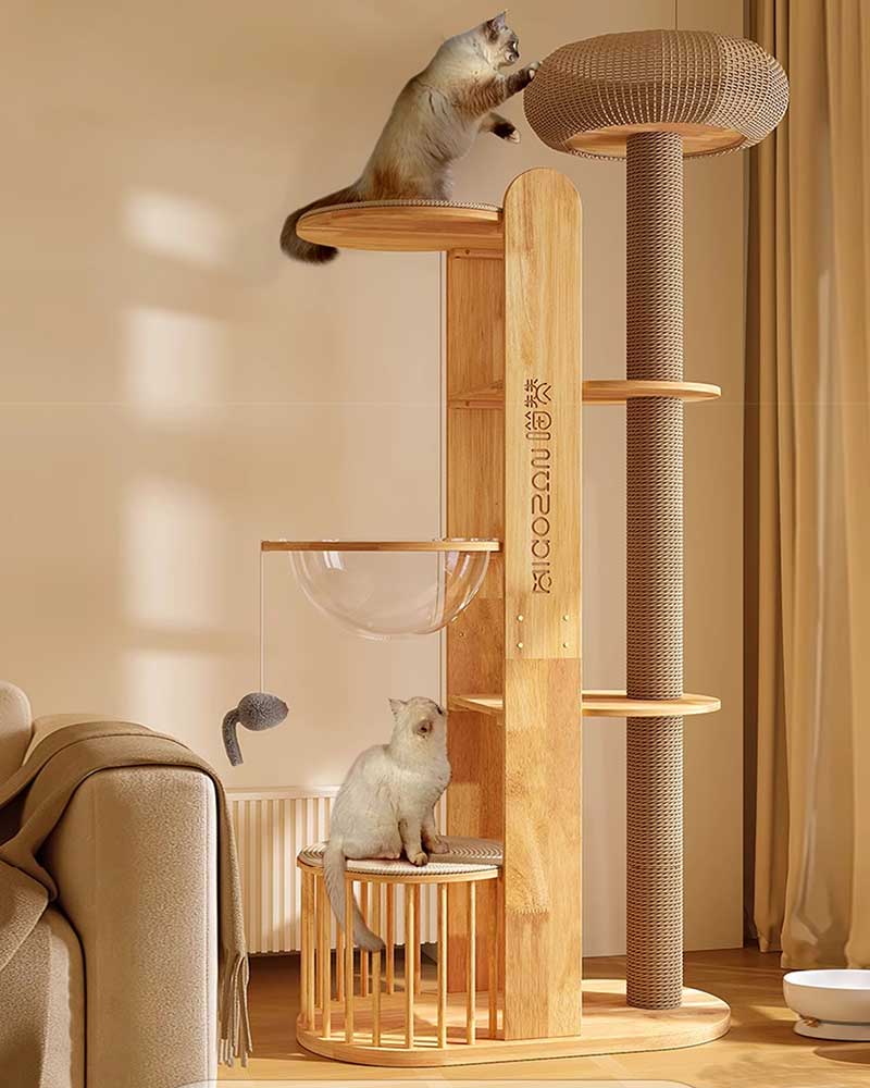 Large Woven Bed with Solid Wood Cat Tree