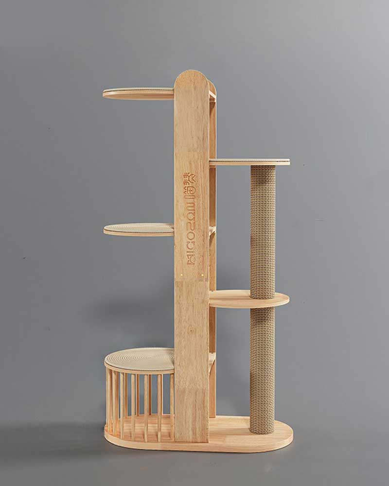 Large Woven Bed with Solid Wood Cat Tree