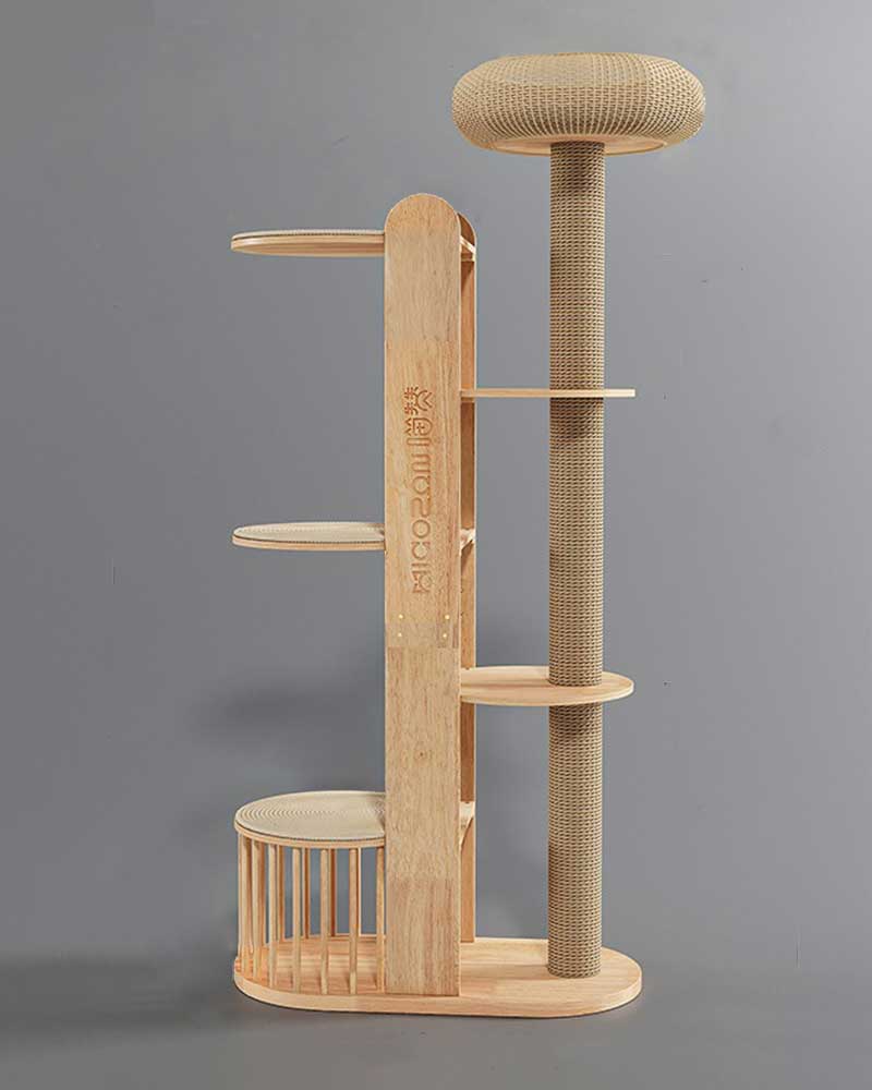 Large Woven Bed with Solid Wood Cat Tree