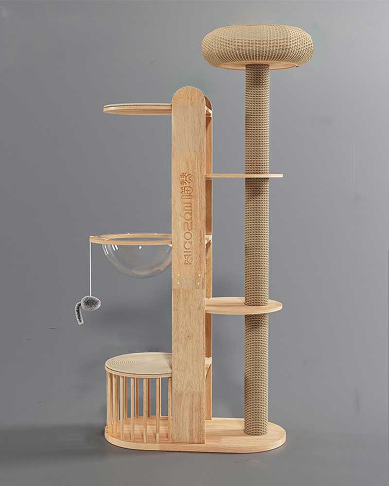 Large Woven Bed with Solid Wood Cat Tree