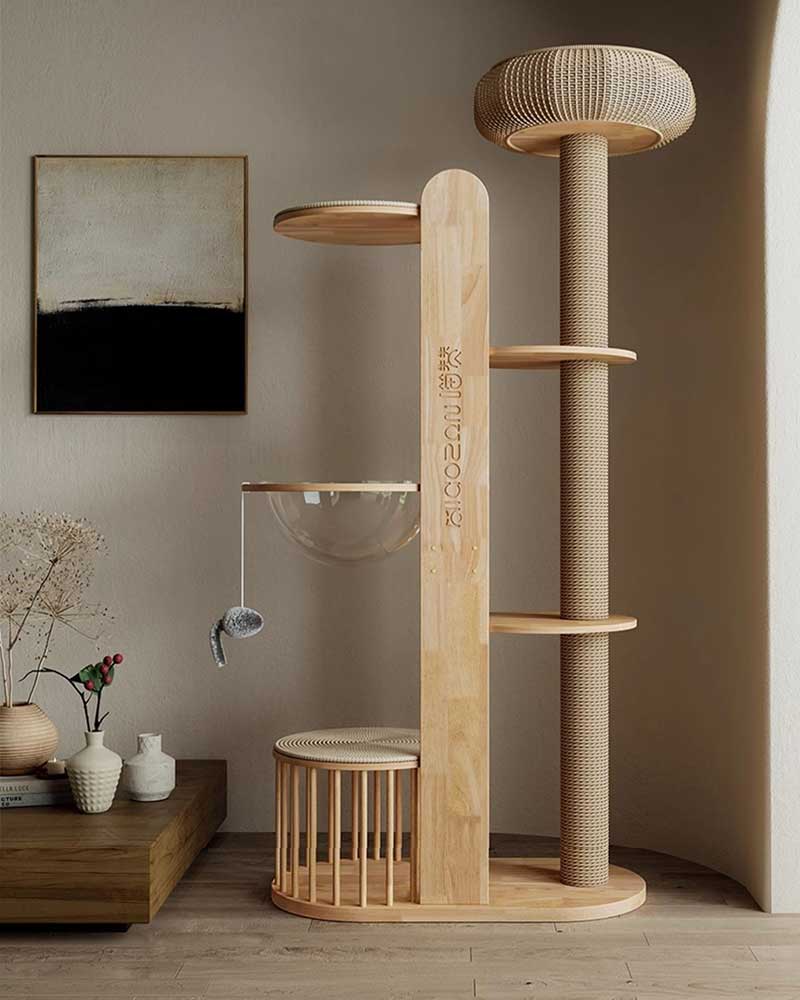 Large Woven Bed with Solid Wood Cat Tree