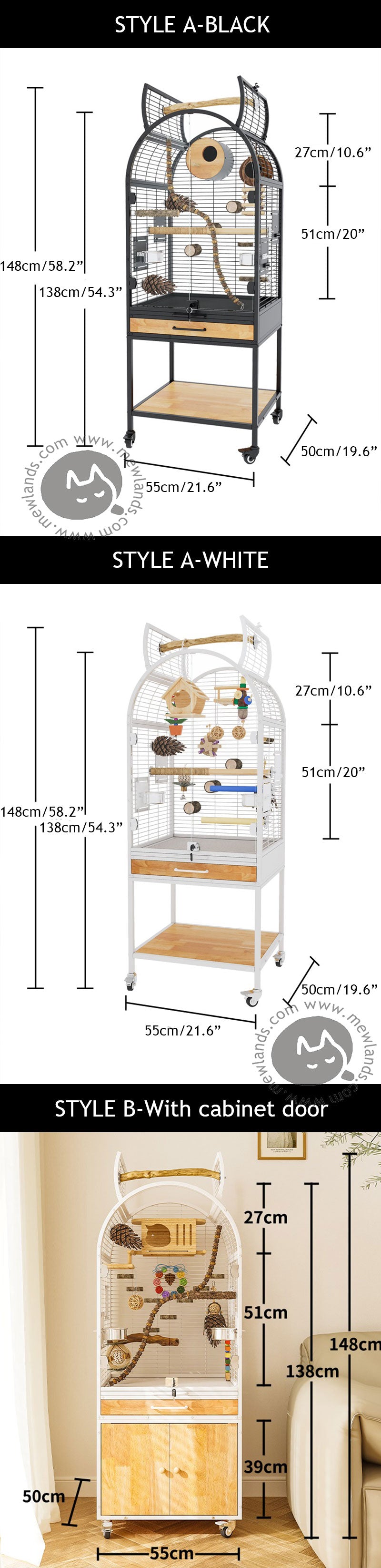 Luxury Indoor Bird Cage for Parrots with Skylight – MEWLANDS