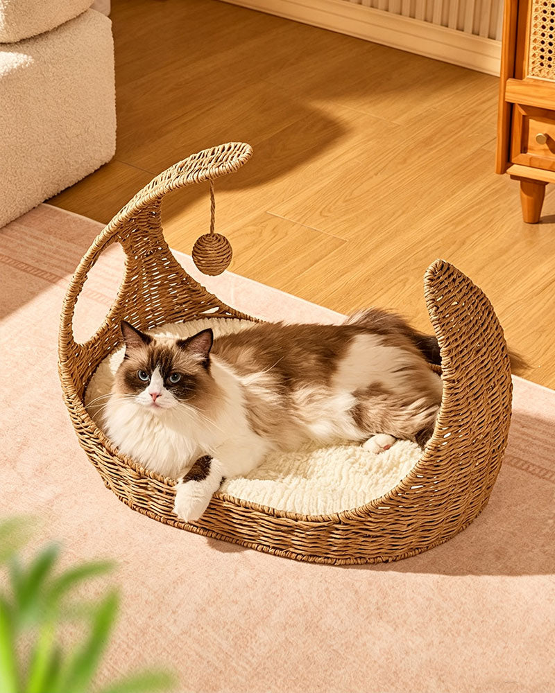 Moon-Shaped Woven Comfortable Cat Bed