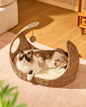 Moon-Shaped Woven Comfortable Cat Bed