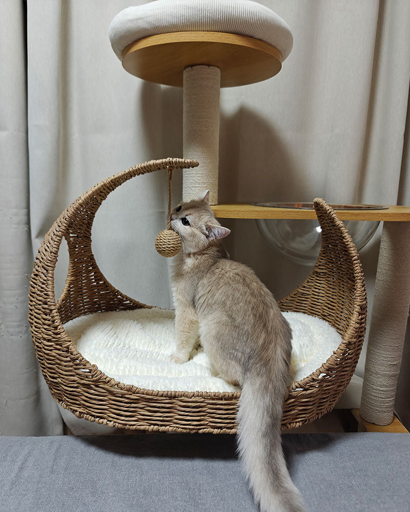 Moon-Shaped Woven Comfortable Cat Bed