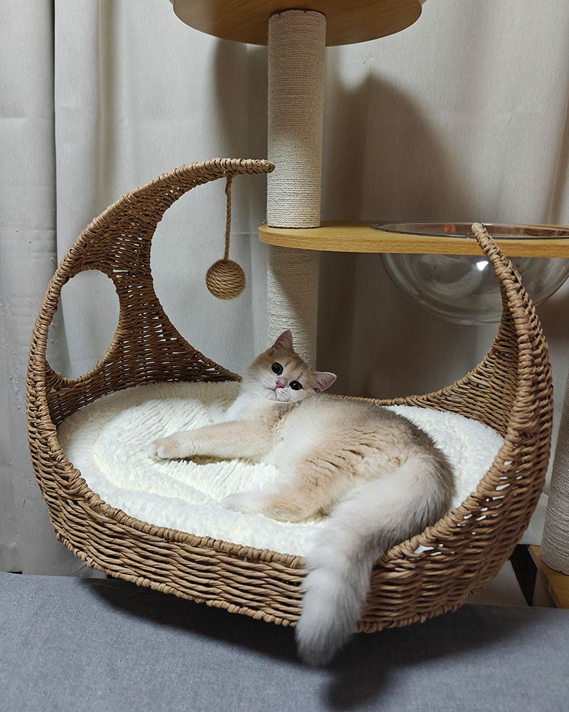 Moon-Shaped Woven Comfortable Cat Bed