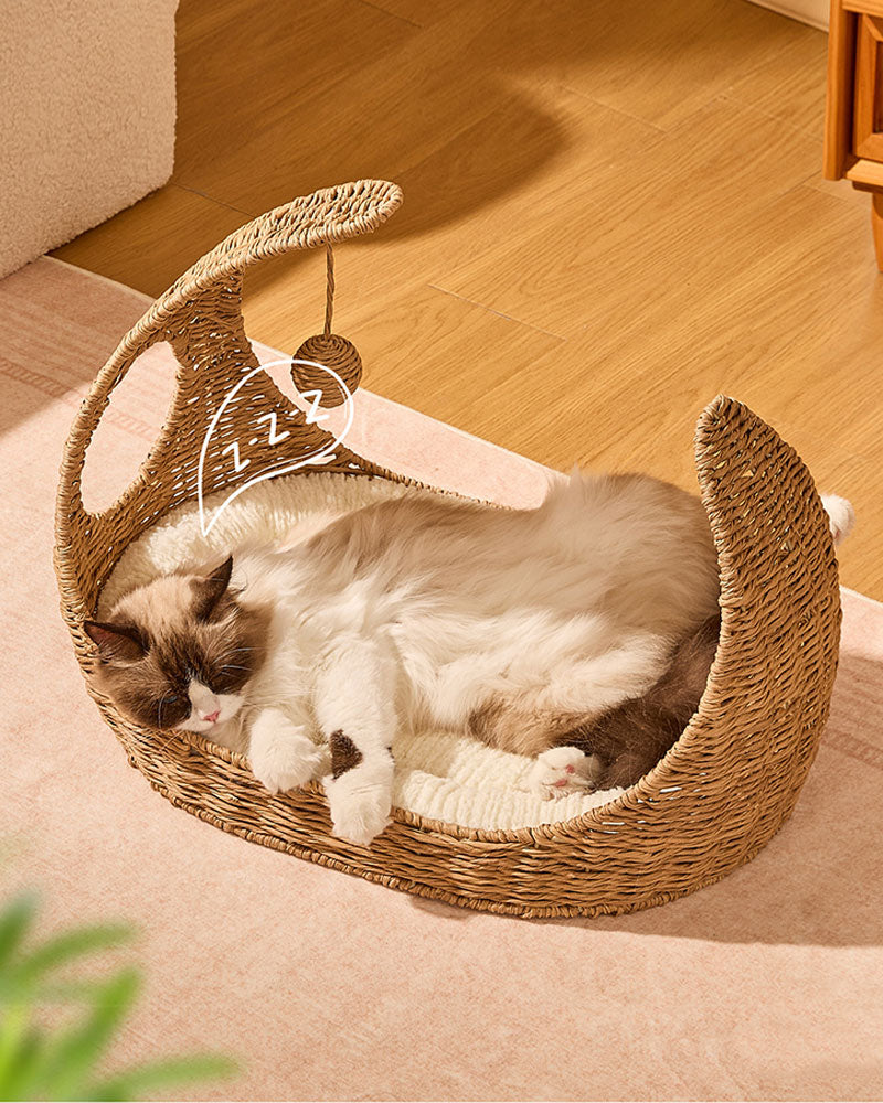 Moon-Shaped Woven Comfortable Cat Bed