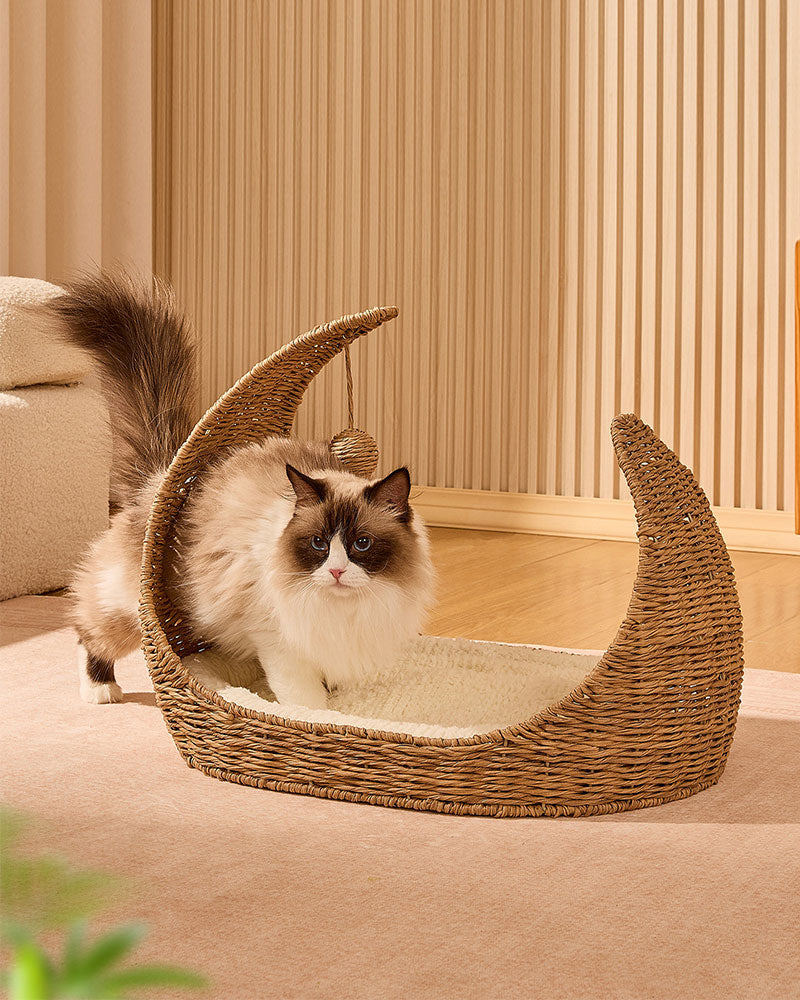 Moon-Shaped Woven Comfortable Cat Bed