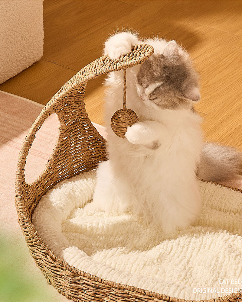 Moon-Shaped Woven Comfortable Cat Bed
