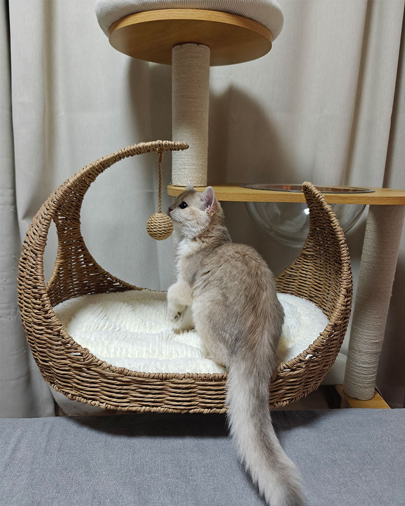Moon-Shaped Woven Comfortable Cat Bed