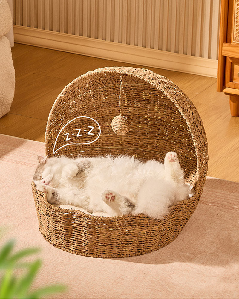 Rattan Shell Semi-Enclosed Cozy Cat Bed