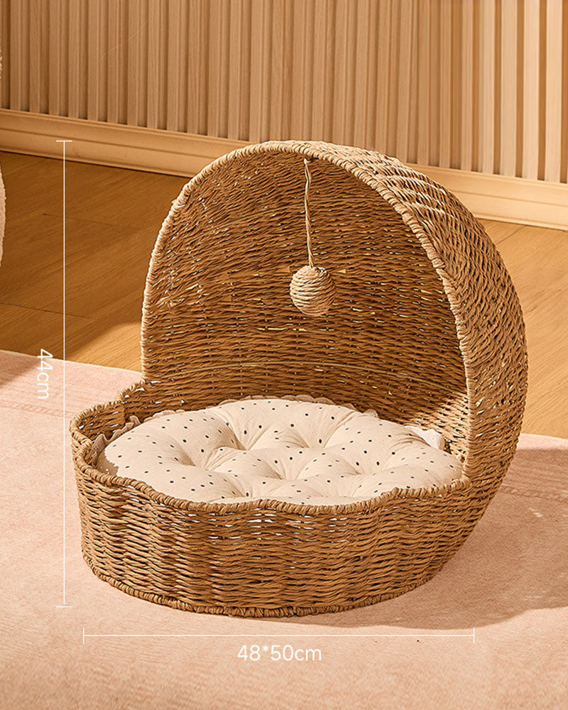 Rattan Shell Semi-Enclosed Cozy Cat Bed