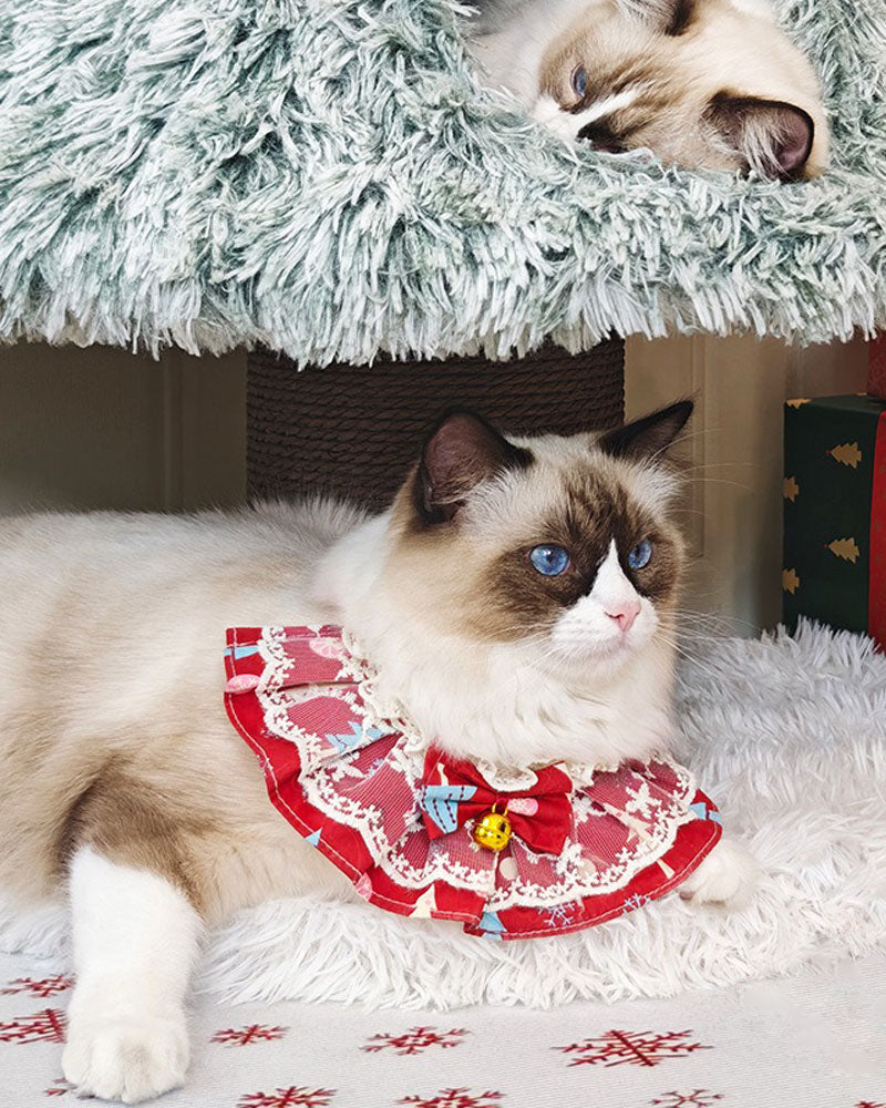 Snowy Holiday Christmas Tree Cat Tower