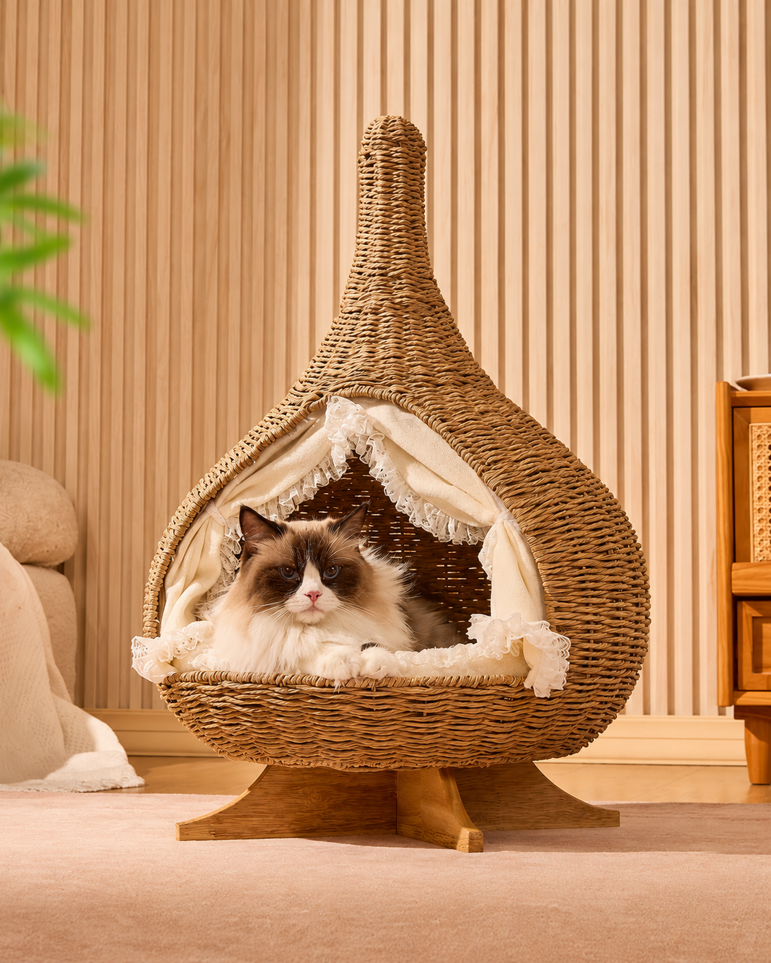 Stylish Teardrop Woven Elevated Cat Bed