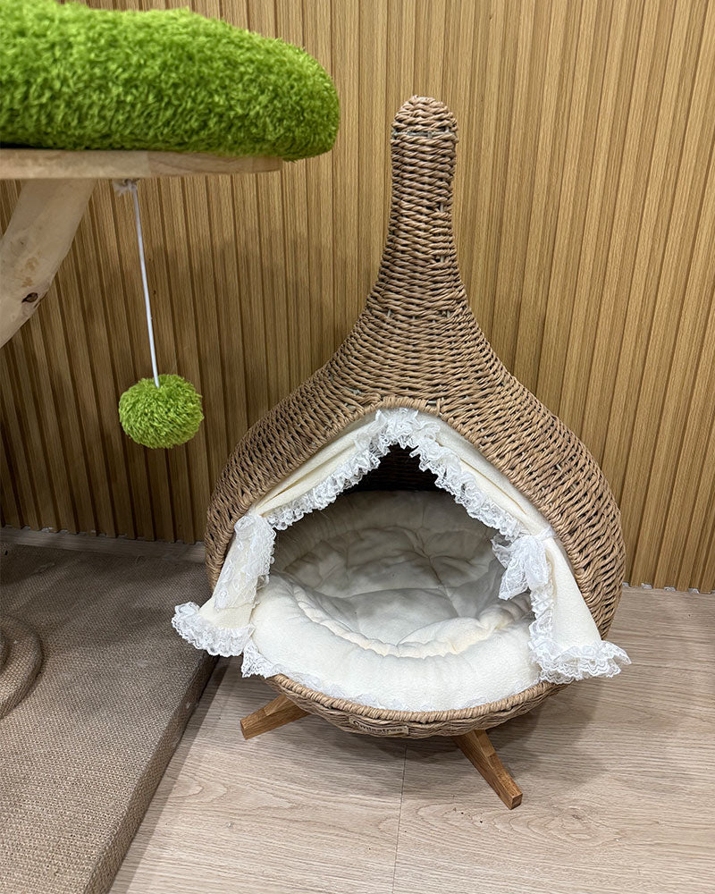 Stylish Teardrop Woven Elevated Cat Bed
