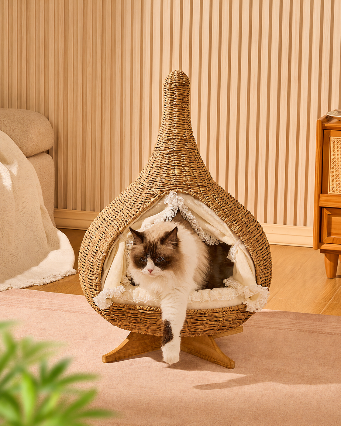 Stylish Teardrop Woven Elevated Cat Bed