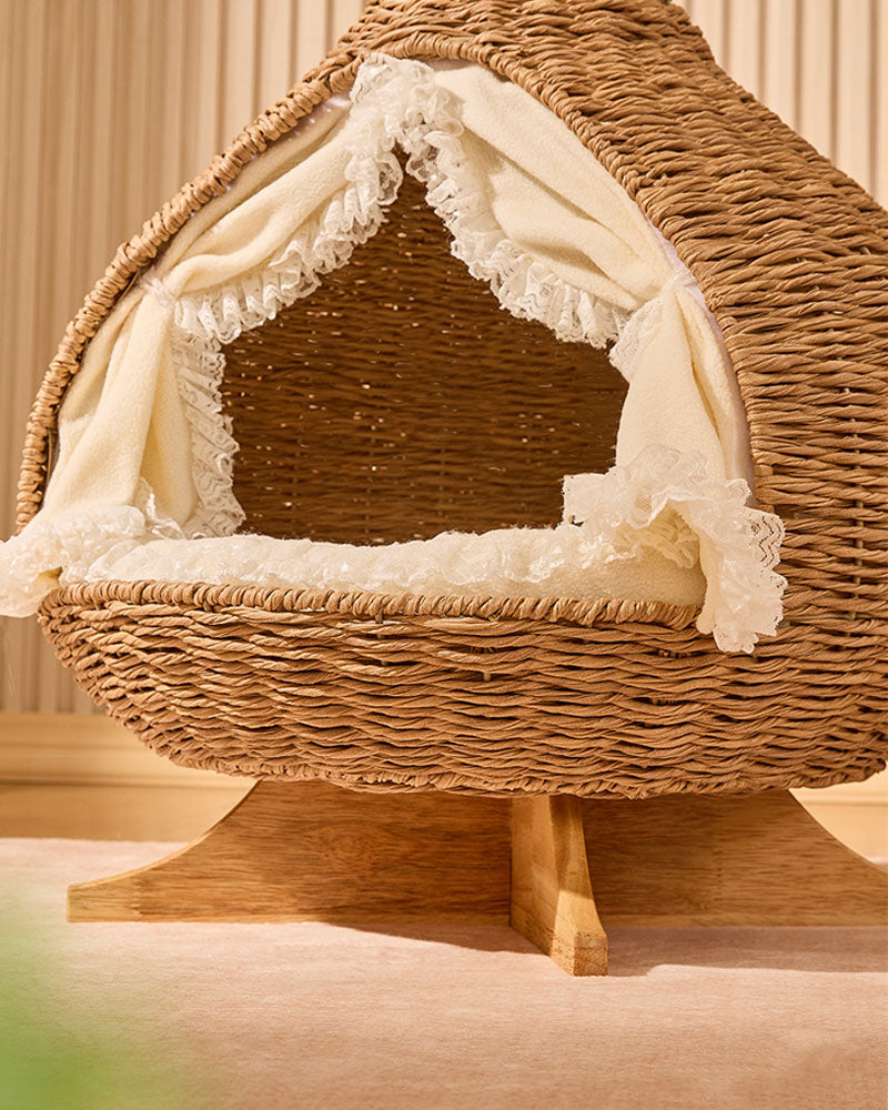 Stylish Teardrop Woven Elevated Cat Bed